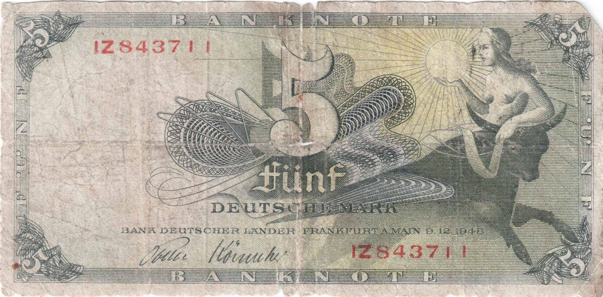 Fünfmarkschein der Bank deutscher Länder von 1948, Ro. 252, Vorderseite