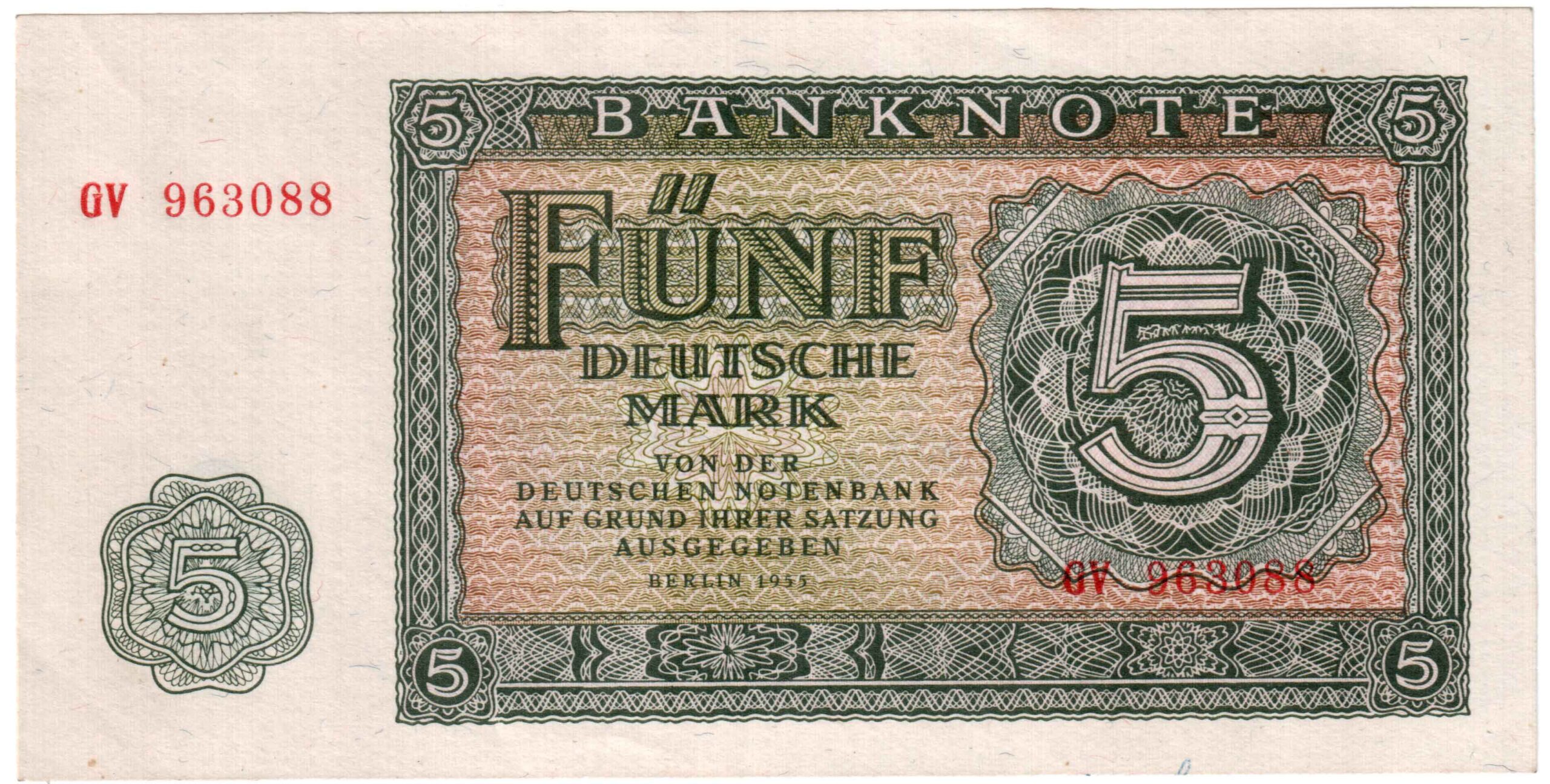 Fünfmarkschein der DDR von 1955, Ro. 349